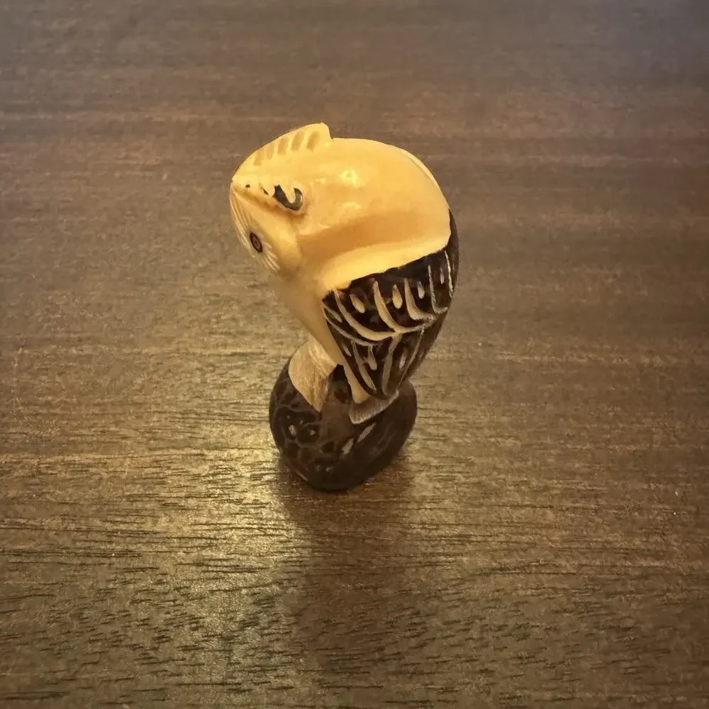 Owl Hand Carved Tagua Nut Vegetable Ivory Figurine Wise Owl Totem Birds Wisdom